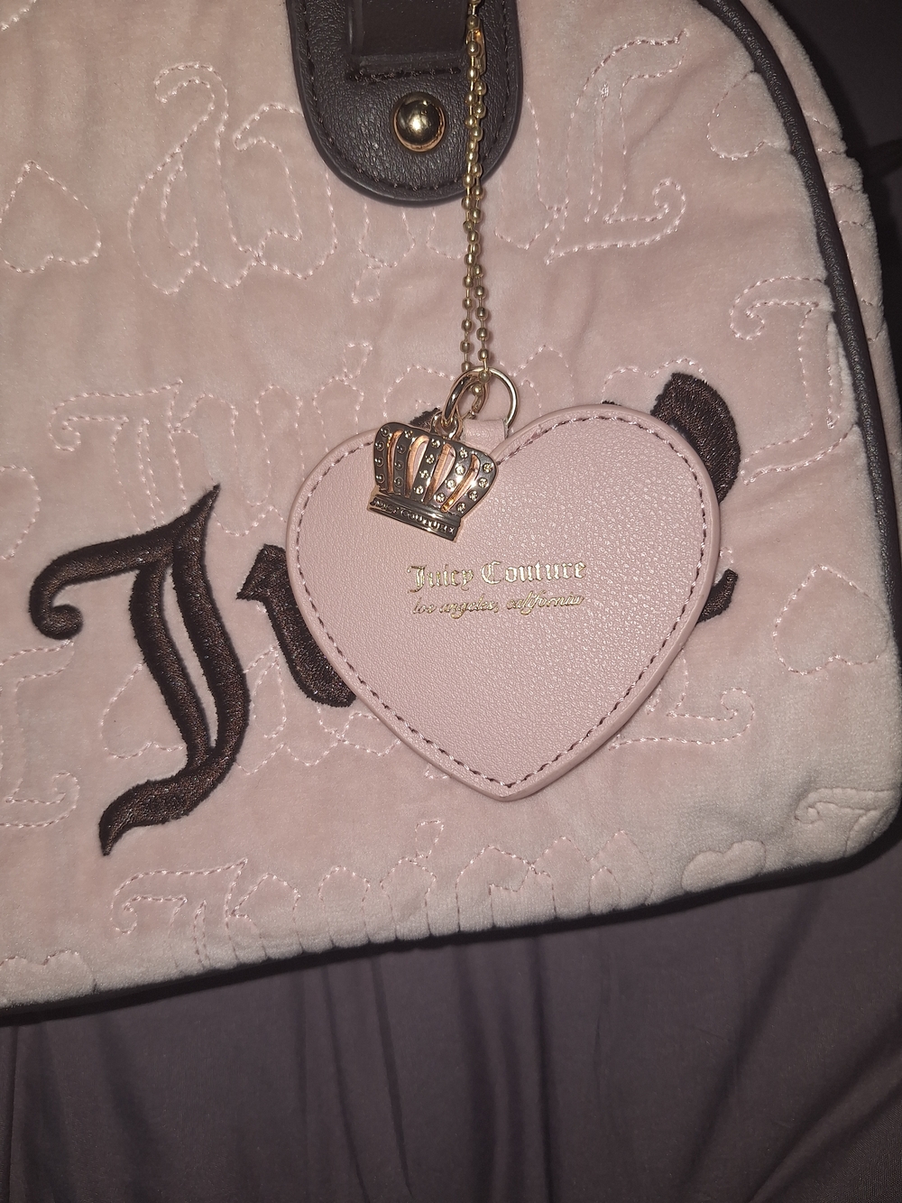 Juicy Couture Pink and Brown Heart Charm Satchel - Picture 3 of 6